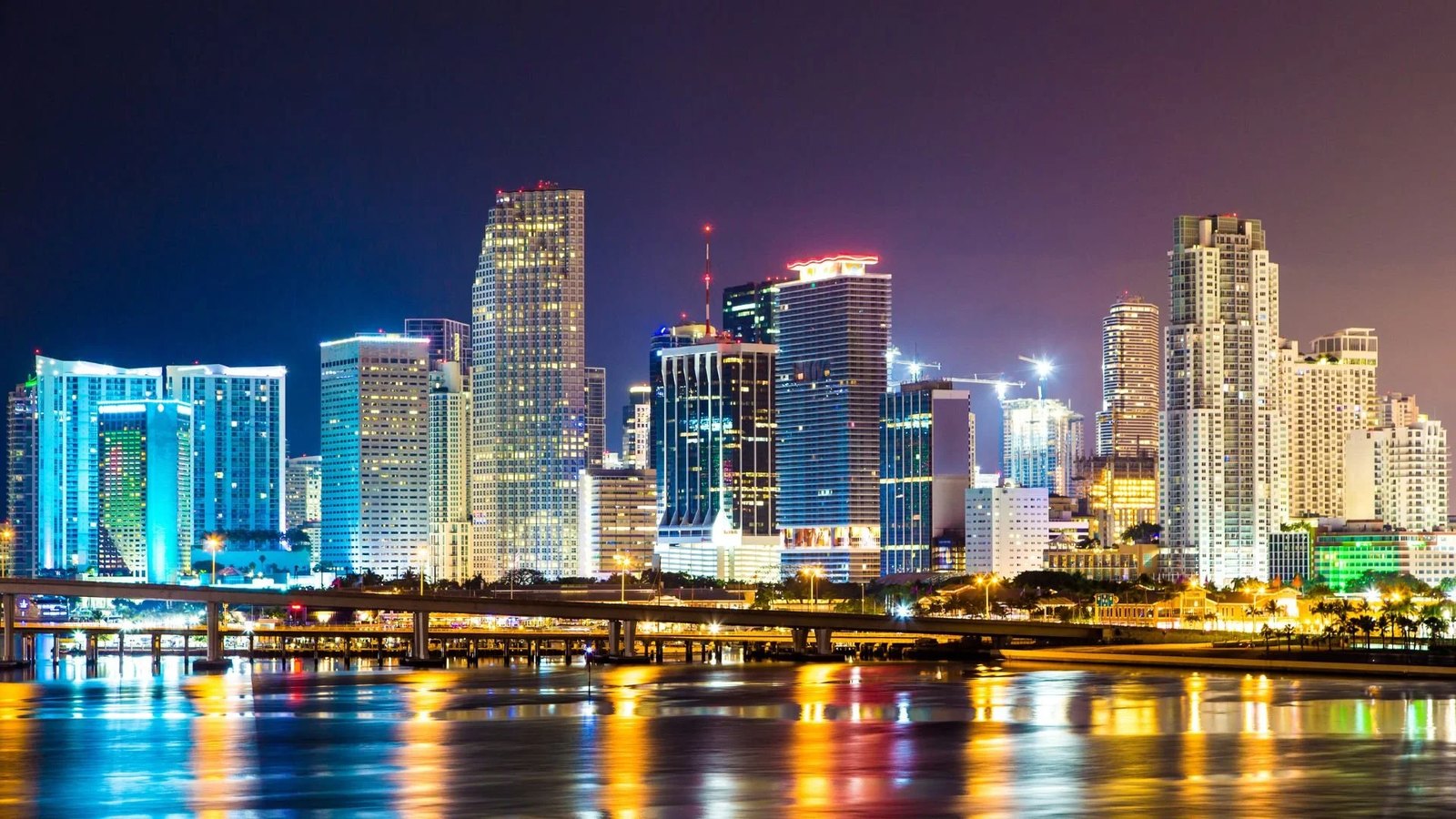 The Miami skyline at night