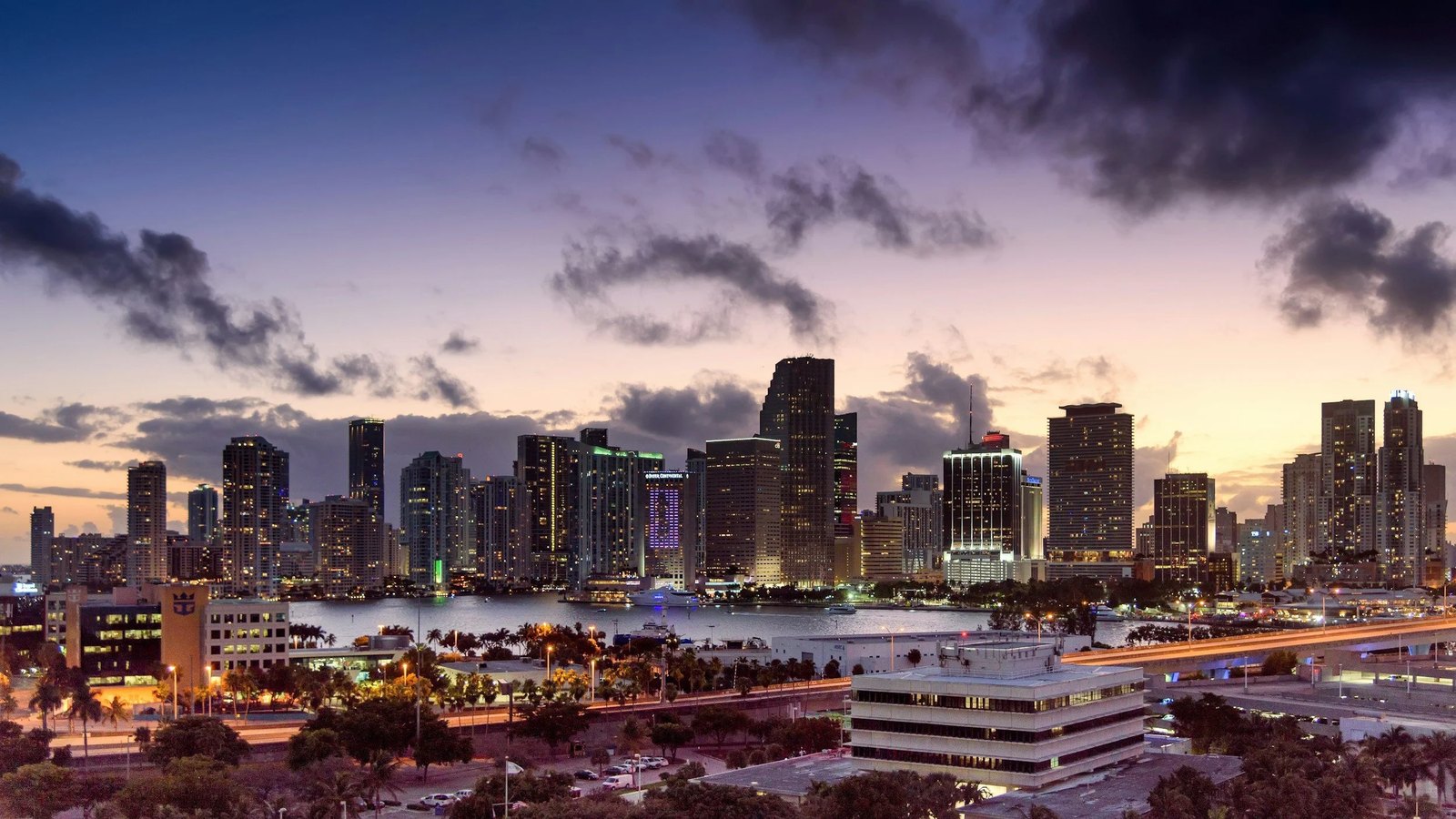 The Miami skyline at dusk